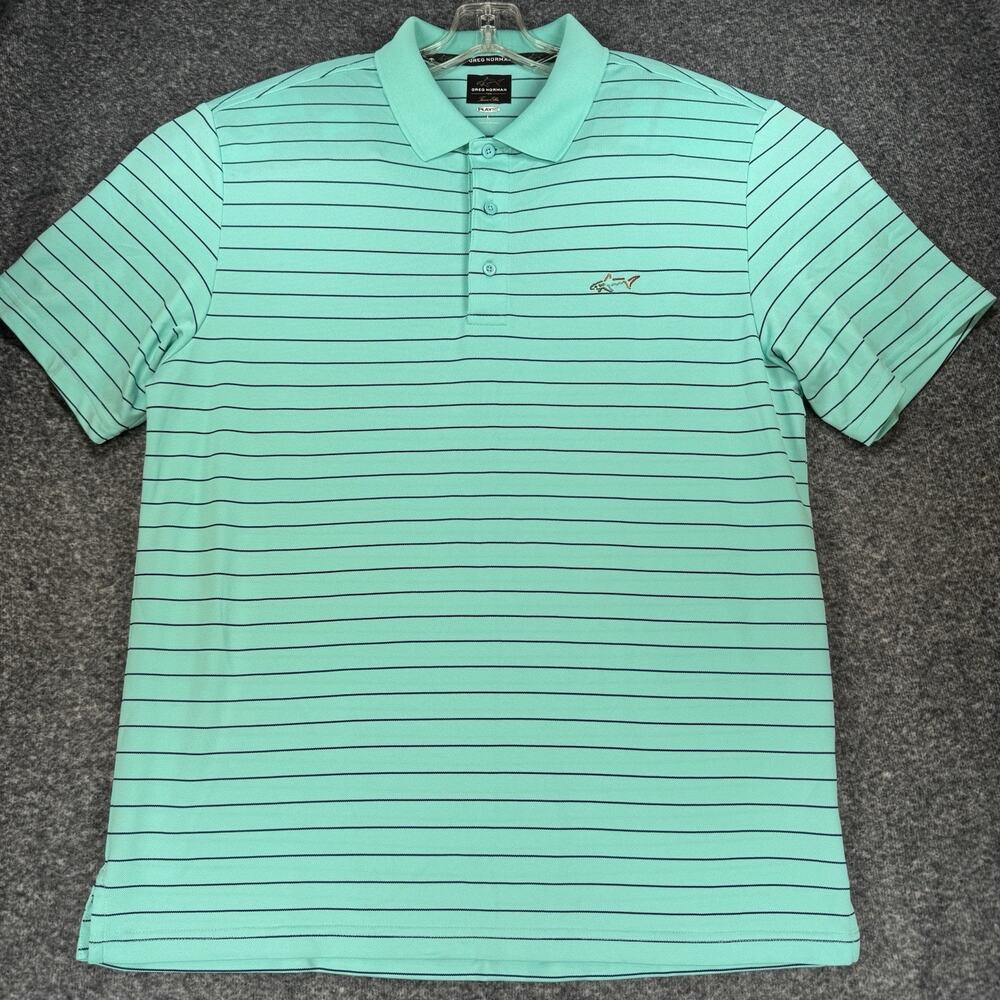 Greg Norman For Tasso Elba PlayDry Polo Mens LRG Teal Striped Golf Classic A236